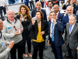 Le Mans, samedi 15 juin 2019. La ministre des Sports, Roxana Maracineanu, en visite chez H24Racing. De g. à d. Jean-Michel Bouresche, Directeur de l'écurie H24 Racing, Christophe Ricard, président de GreenGT et co-président de MissionH24, Marlène Schiappa, secrétaire d'État chargée de l'Égalité entre les femmes et les hommes et de la Lutte contre les discriminations, Roxana Maracineanu, Pierre Fillon, président de l'Automobile Club de l'Ouest et co-président de MissionH24 et Jean Todt, président de la Fédération Internationale de l'Automobile. copyright MissionH24-Charles Guénant